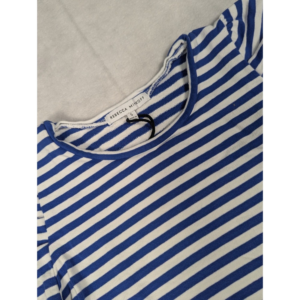 Rebecca Minkoff Blue White Striped Puff Sleeve Crew Neck Top Small